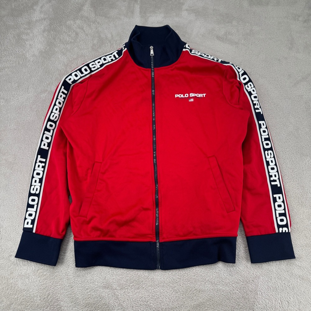 Polo Sport Ralph Lauren Mens Track Jacket Large Red Preowned Tape Logo